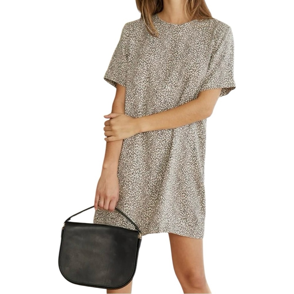 Jenni Kayne Taupe Leopard Print Short Sleeve Shift Dress